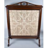 An Edwardian Mahogany Framed Fire Screen with Woven Silk Centre, 60cms Wide