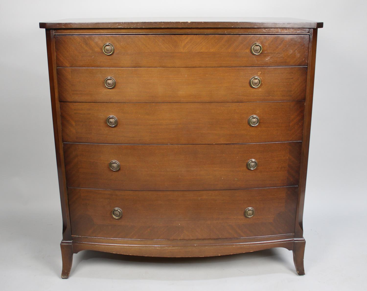 A Late 20th Century Bedroom Chest of Five Long Drawers on Splayed Feet, Ring Handles, 91cm wide