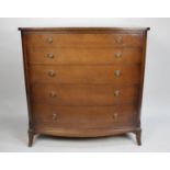 A Late 20th Century Bedroom Chest of Five Long Drawers on Splayed Feet, Ring Handles, 91cm wide