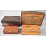 A Collection of Four Wooden Cigarette Boxes, One Musical