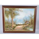 A Framed Oil on Canvas, Wooden Pond with Hut, Signed I Kafieri, 50x40cms
