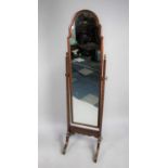 A Late 20th Century Mahogany Framed Cheval Mirror, Acorn Finials, 42cms Wide