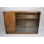 A Mid 20th Century Glazed Bookcase with Sliding Doors and Side Shelved Cupboard, 116cms wide