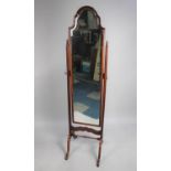 A Modern Mahogany Framed Cheval Mirror, Turned Stretcher AF, 42cms Wide