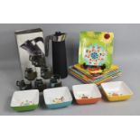 A Collection of Various Vintage and Contemporary Items to include Plastic Picnic Set, Cups, Coffee