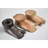 Three Small Carved Wooden Novelty Ashtrays in the Form of Feet with Big Toes Raised