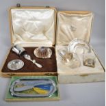 A French Silver Plate Mounted Glass Decanter, Saucer and Tot Glass Set, Case AF, together with a