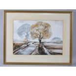 A Framed Oil and Pastel, Winter Country Road Scene, by R Gosling, Dated 1983, 34x24cm