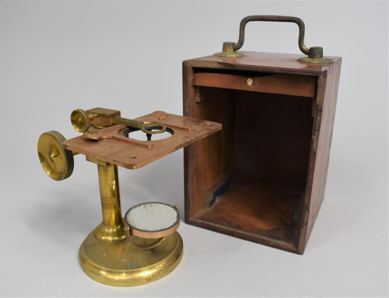 A 19th Century Mahogany Cased Brass Microscope Base by Ross of London