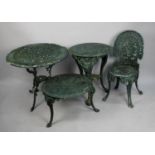 Four Pieces of Green Painted Cast Metal Garden Items, to comprise Patio Table, Pub Table, Smaller