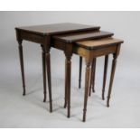 A Modern Nest of Three Mahogany Tables with Turned Reeded Supports, 50cms Wide