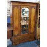 An Edwardian String Inlaid Wardrobe Having Single Mirrored Door and Drawer Base, 122cm wide