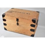 A Vintage Metal Mounted Wooden Tuck Box, 51cms Wide