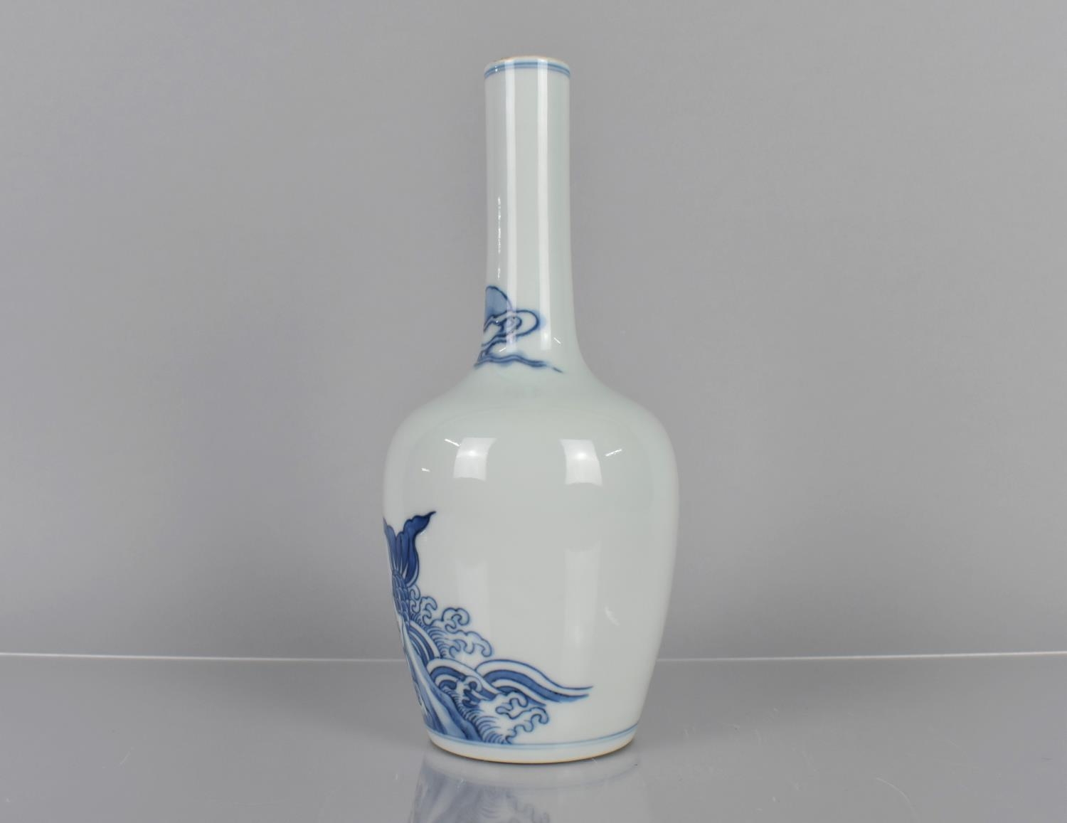 A Chinese Porcelain Blue and White Bottle Vase decorated with Koi Fish Leaping out of Sea, Double - Image 3 of 6