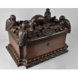 An Impressive 19th Century Carved Wooden Casket with High Relief Hinged Lid having Fish and Bird