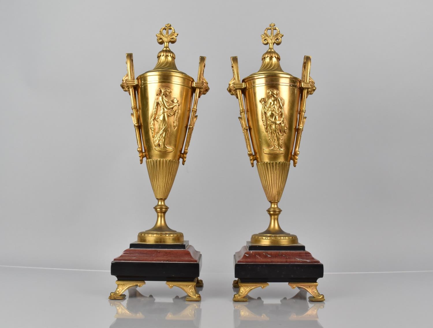 A Pair of French 19th Century Gilt Bronze Garnitures in the Form of Two Handled Lidded Vases - Image 3 of 3