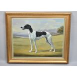 A Large Gilt Framed Oil on Canvas by Geere, Greyhound, 70x54cms