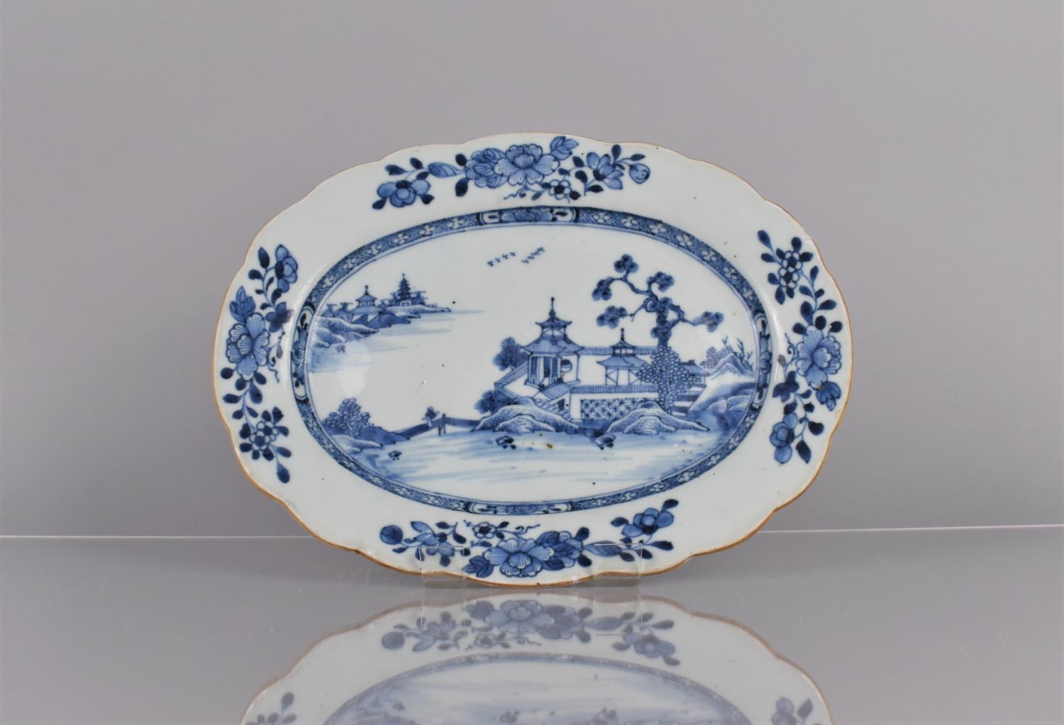 A 19th Century Chinese Blue and White Charger Decorated with River Village Scene and Floral - Image 3 of 4