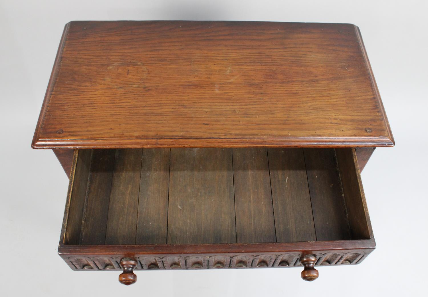 A Mid 20th Century Oak Side Table with Single Drawer having Carved Front, Turned Supports, 76cms - Image 2 of 2