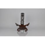A Good 19th Century Hardwood Plate Stand with Carved and Pierced Design, 25cms High and 18cms Wide