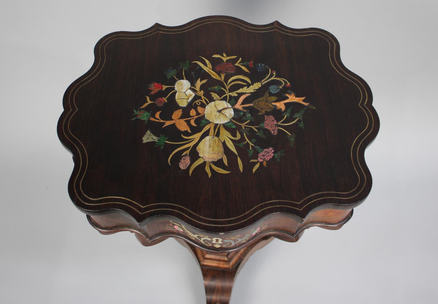 A Late 19th Century Shaped Top Ladies Work Table in Inlaid Rosewood, The Hinged Lid to Fitted - Image 2 of 3