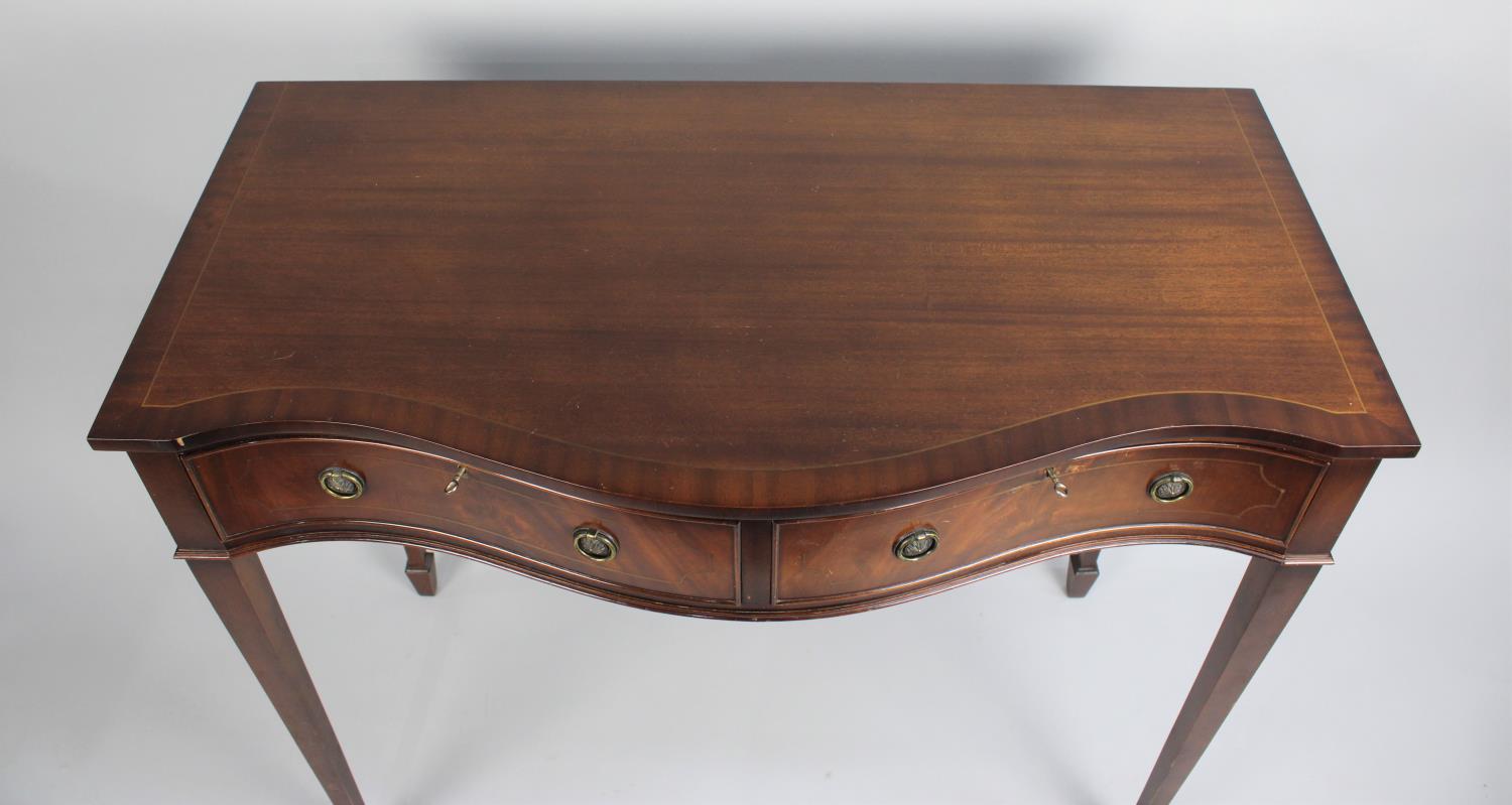 A Late 20th Century Mahogany Serpentine Front Side Table with Two Drawers on Tapering Square Legs - Image 2 of 3
