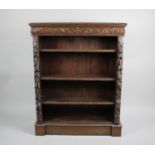 A Late 19th/Early 20th Century Carved Oak Four Shelf Open Bookcase on Plinth Base, 90cms Wide
