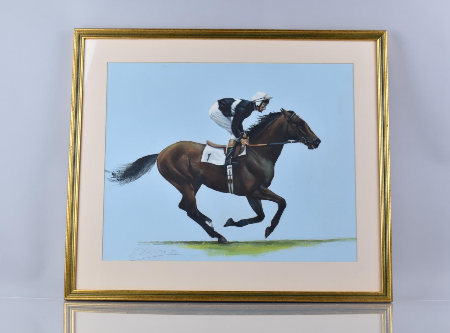 Frank L Geere (1931-1991) Signed Oil, Racehorse with Lester Piggott Up, 48x38cms