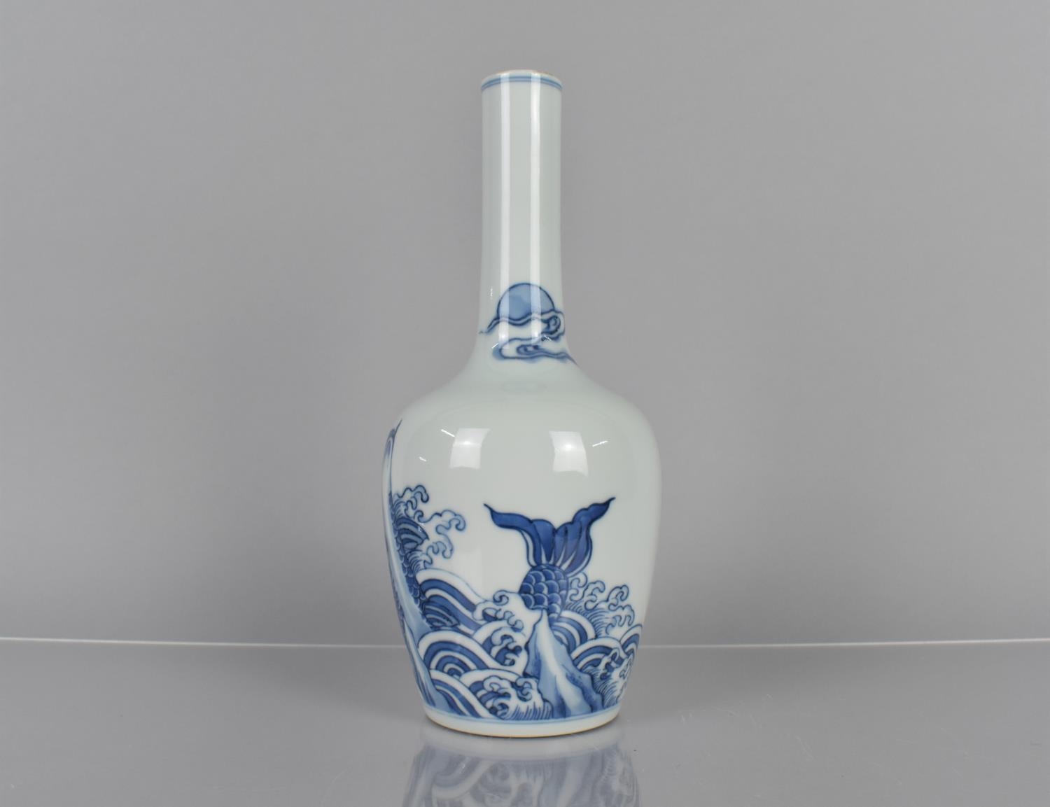 A Chinese Porcelain Blue and White Bottle Vase decorated with Koi Fish Leaping out of Sea, Double - Image 2 of 6