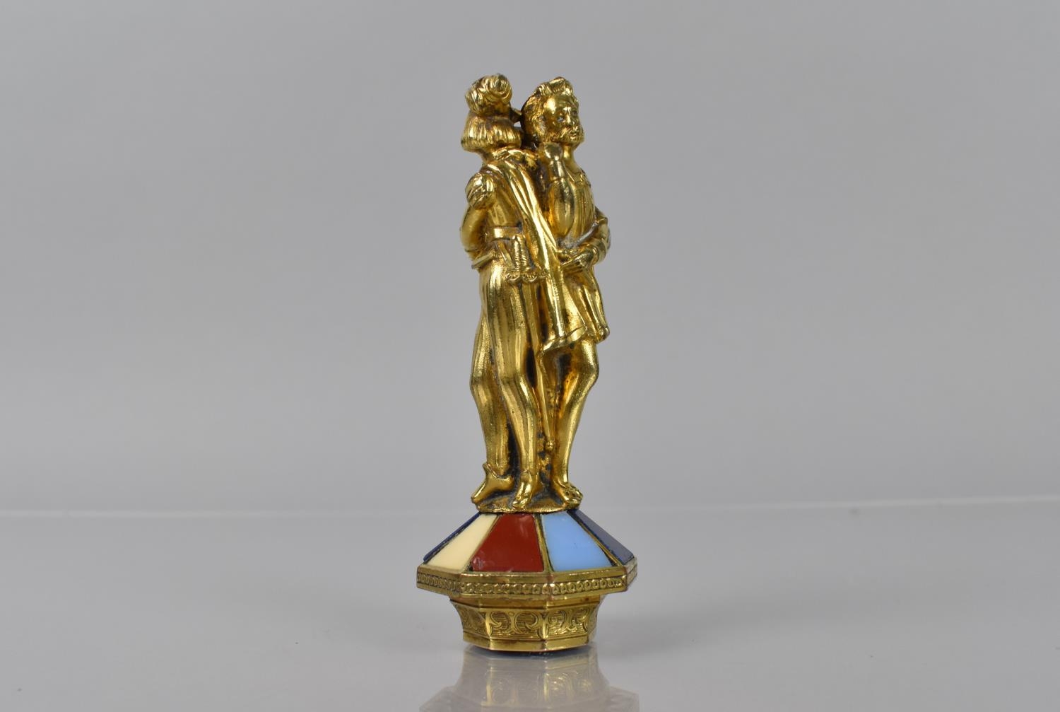 A 19th Century Gilt Metal Seal formed as Three Romantic Figures in an Embrace on Octagonal Base - Image 3 of 7