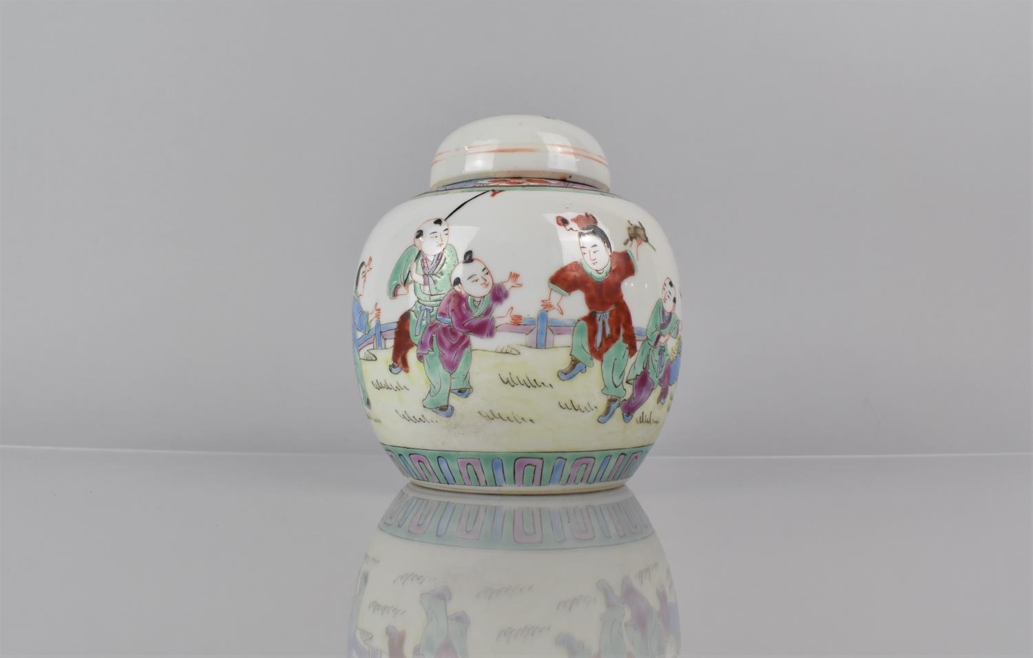 A 20th Century Chinese Porcelain Ginger Jar and Cover Decorated in Polychrome Enamels with