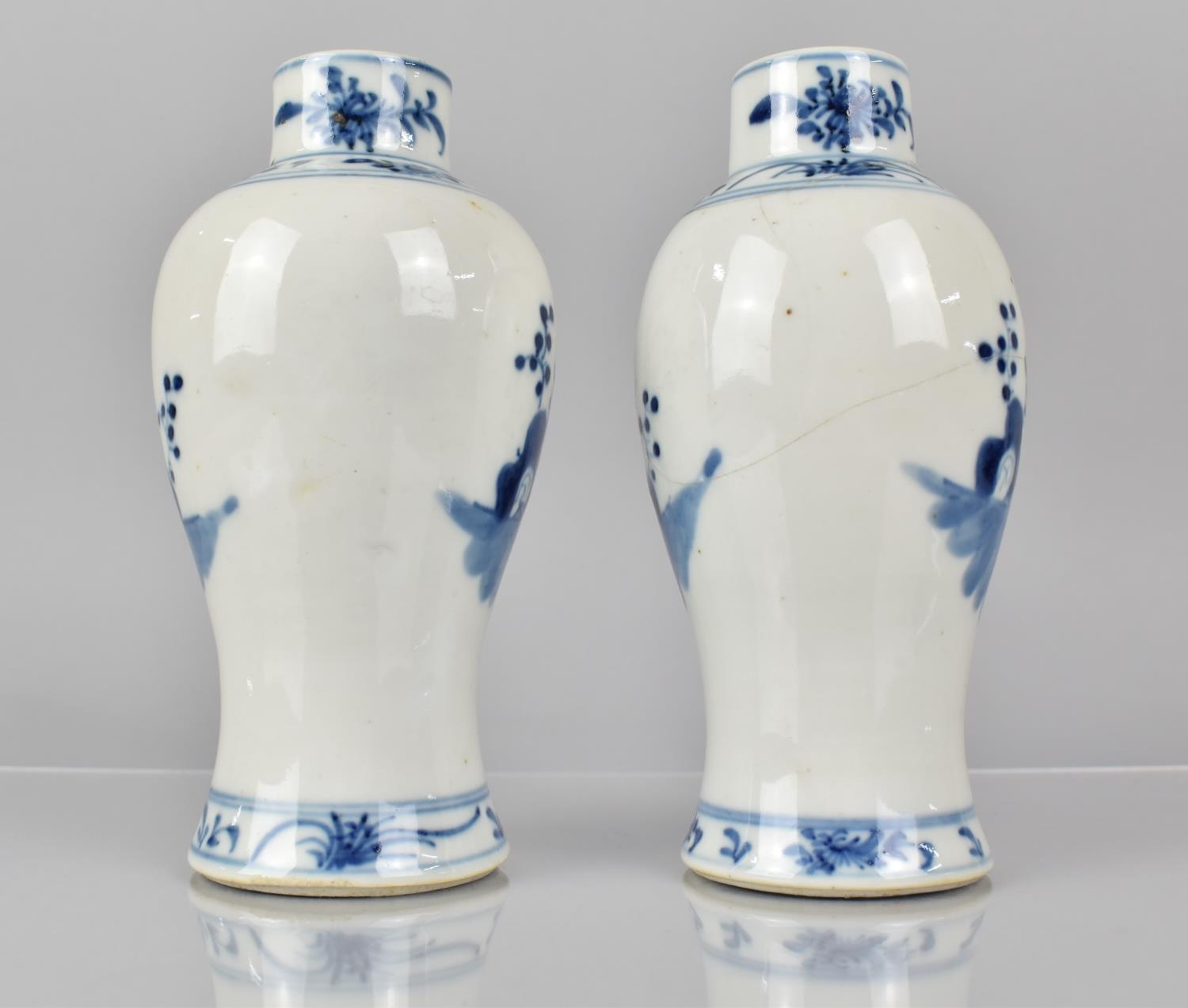 A Pair of 19th Century Chinese Porcelain Blue and White Vases decorated with Scholars in Garden - Image 4 of 6