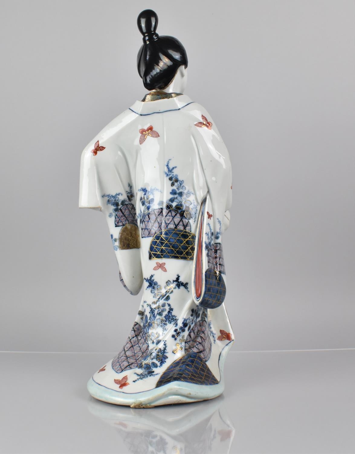 A 19th Century Japanese Porcelain Study of Maiden in Robe Decorated in the Imari Palette with Gilt - Image 2 of 2