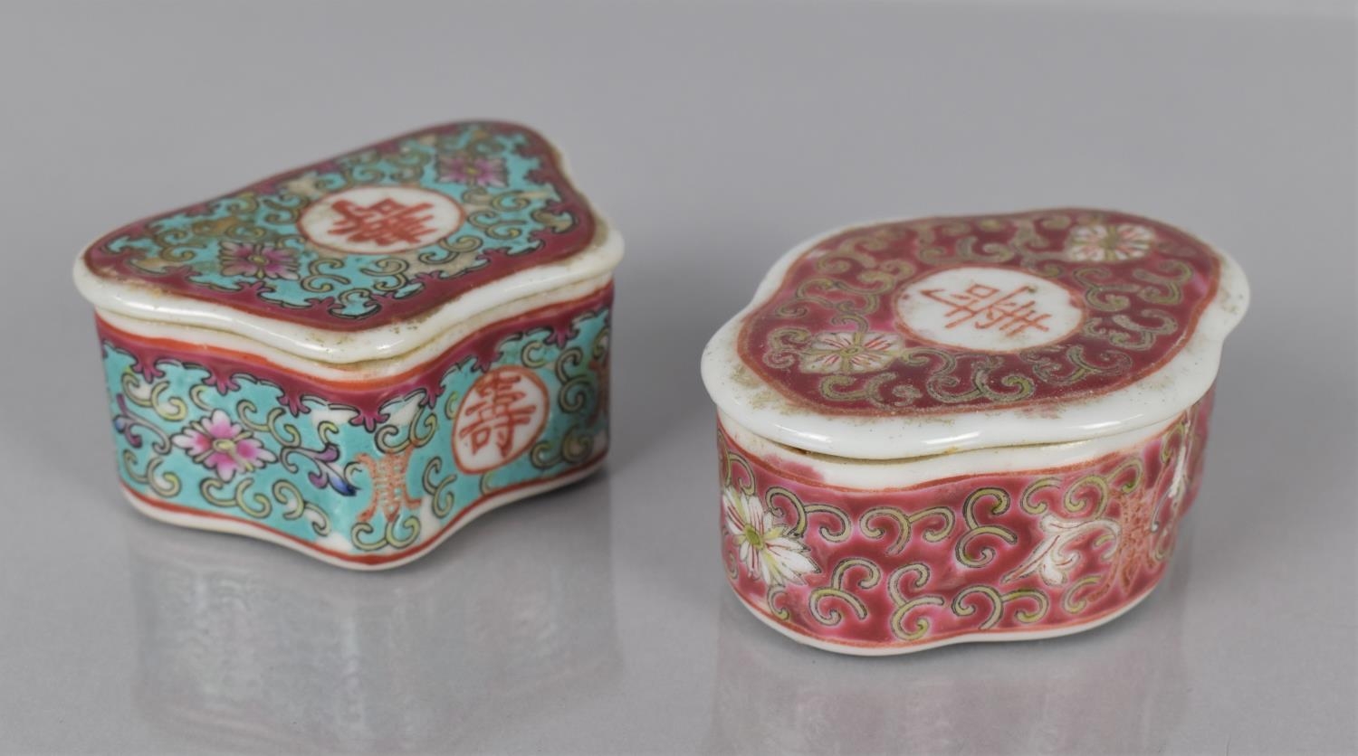 Two Early/Mid 20th Century Chinese Porcelain Powder Boxes of Shaped Form, The One of Butterfly