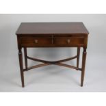 A Late 20th Century Mahogany Two Drawer Side Table on Turned Supports with X Stretchers, 83cms Wide