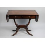 A Late 20th Century Mahogany Drop Leaf Side Table with Two Drawers, Tooled Leather Inserts and Brass