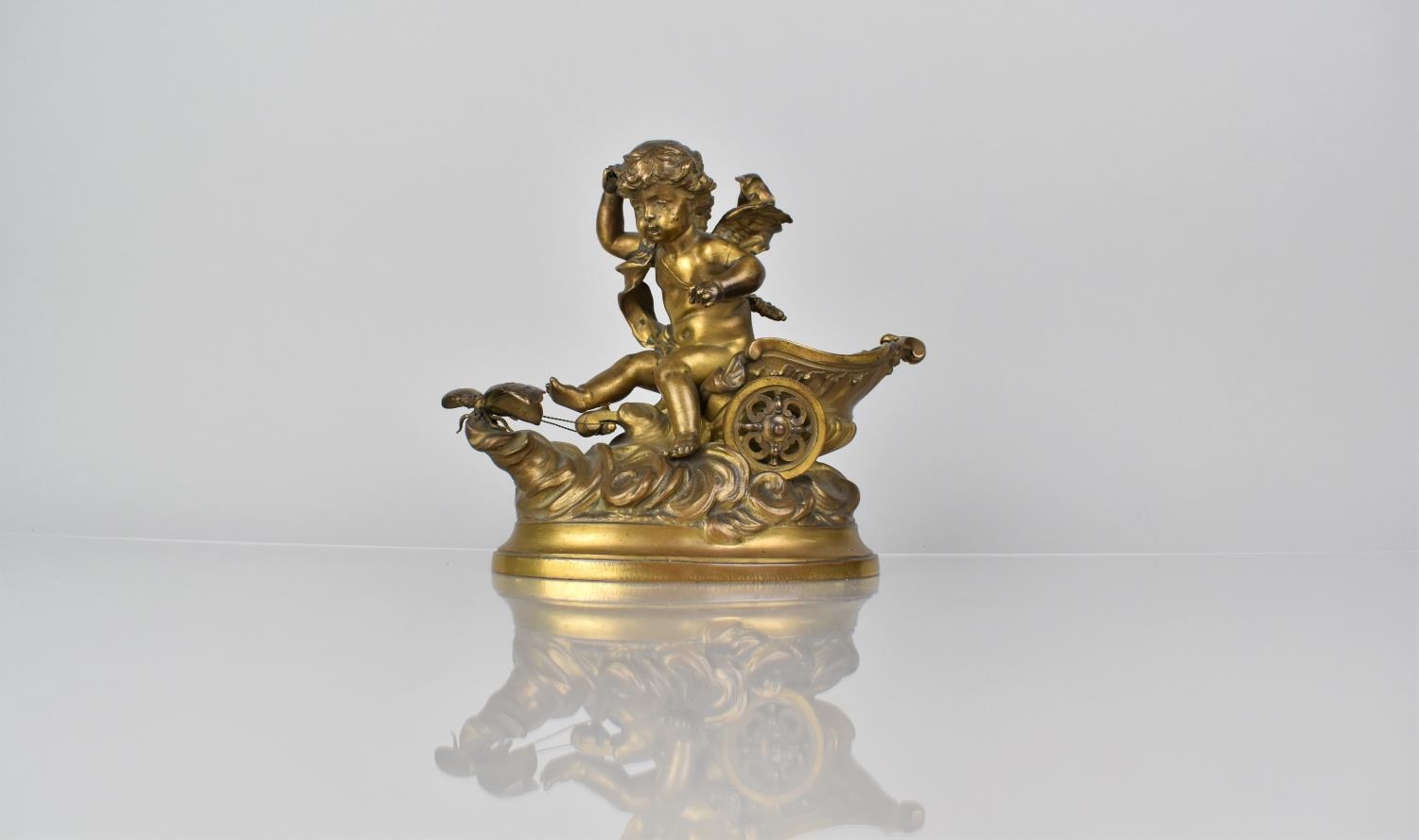 After L Coustou, A 19th Century Gilded Bronze Study of Cupid Sat on Chariot being Pulled by