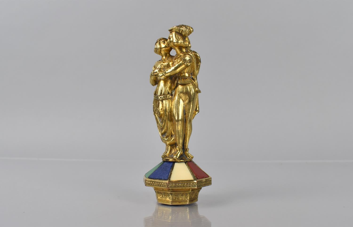 A 19th Century Gilt Metal Seal formed as Three Romantic Figures in an Embrace on Octagonal Base - Image 2 of 7