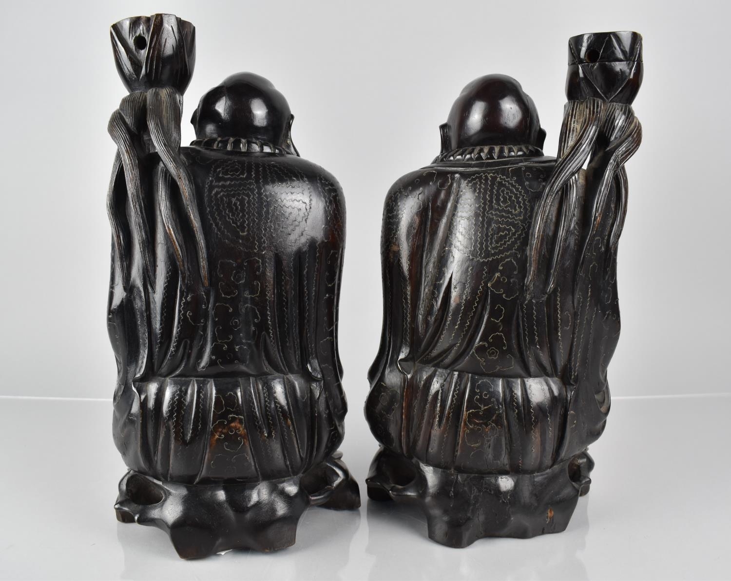 A Pair of Late 19th Century Chinese Hardwood Figural Candle Holders in the Form of Chinese Gods/ - Image 3 of 3