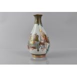 A Japanese Satsuma Style Bottle Vase decorated with Seated Figures under Tree and at Table, 15.25cms