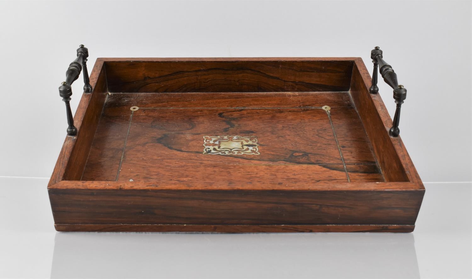 A Late 19th Century Rosewood Pen Tray with Mother of Pearl Inlay having Two Carrying Handles, - Image 2 of 4