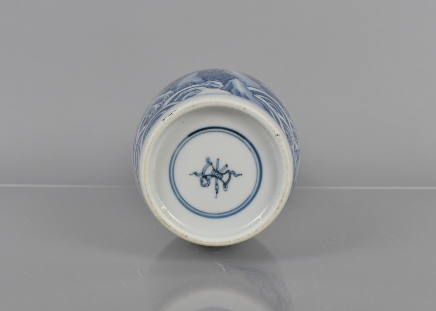 A Chinese Porcelain Blue and White Bottle Vase decorated with Koi Fish Leaping out of Sea, Double - Image 6 of 6