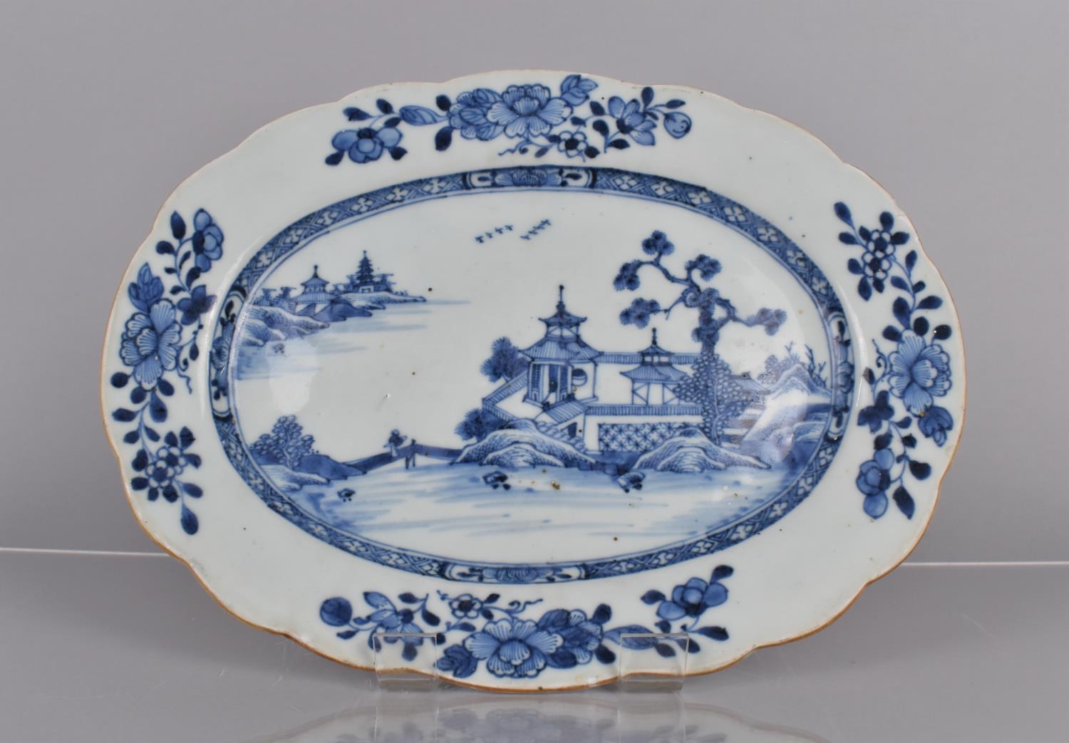 A 19th Century Chinese Blue and White Charger Decorated with River Village Scene and Floral - Image 2 of 4