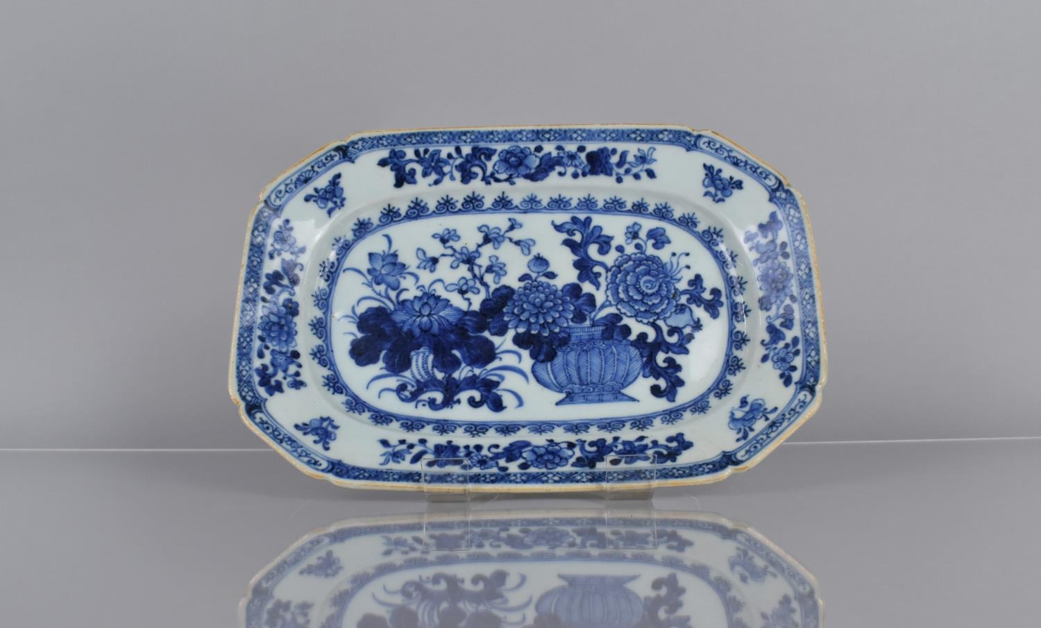 An 18th/19th Century Chinese Blue and White Platter decorated with Antique Vase of Flowers, Floral