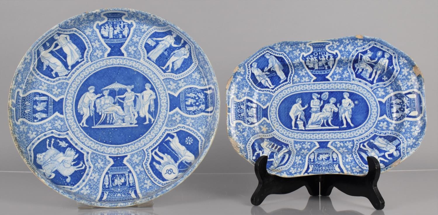 Two Pieces of 19th Century Blue and White Spode, Iphigenia Being Told of Death of Agamemnon - Image 5 of 5