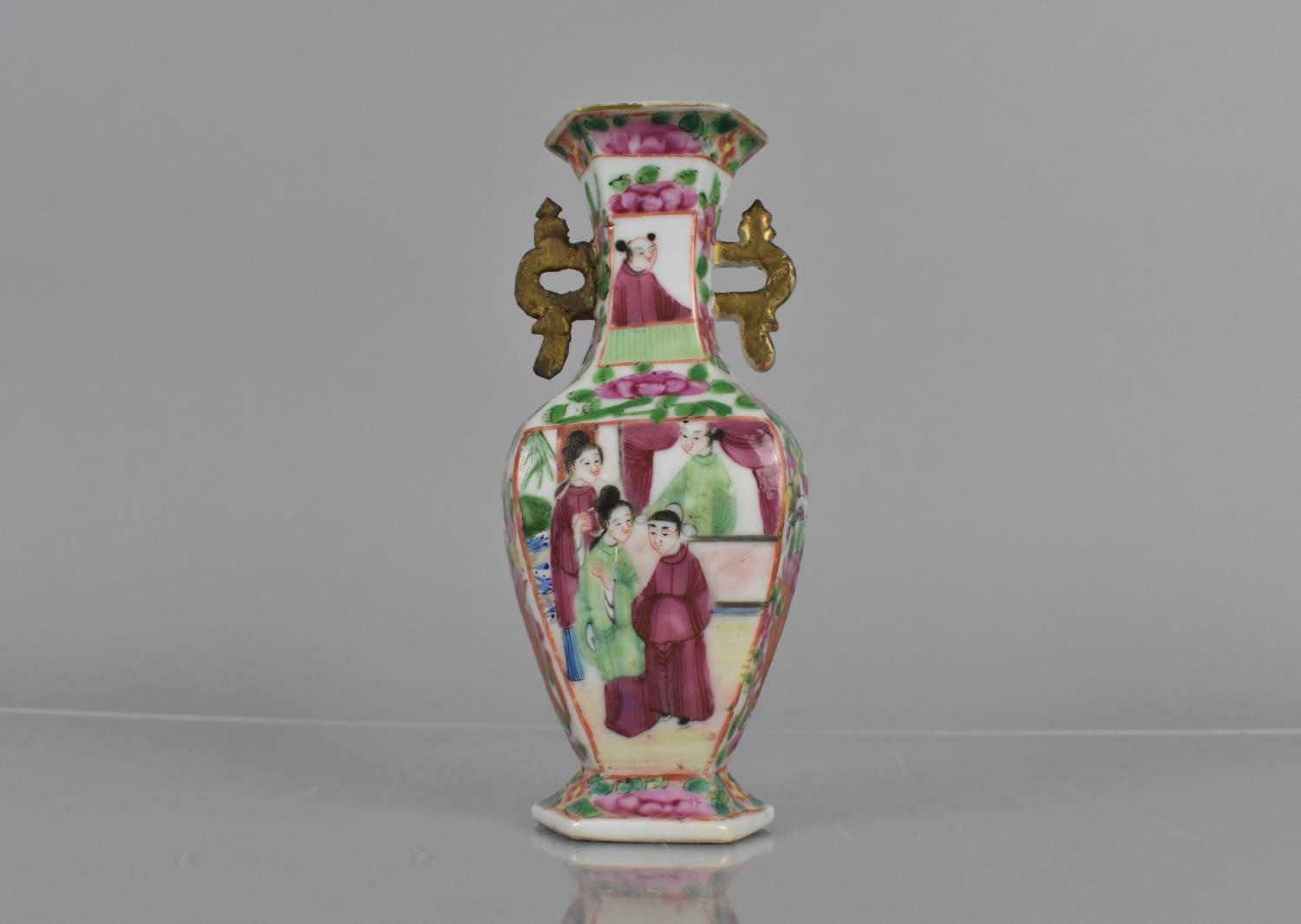 A Small 19th Century Chinese Vase decorated in the Famille Rose Medallion Palette with Figural - Image 3 of 5