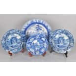 Three 19th Century Blue and White Plates to Comprise a C.1815-42 John Rogers and Son Elephant