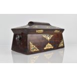 A Brass and Mother of Pearl Inlaid Sarcophagus Shaped Rosewood Tea Caddy, Inner Fittings Removed,