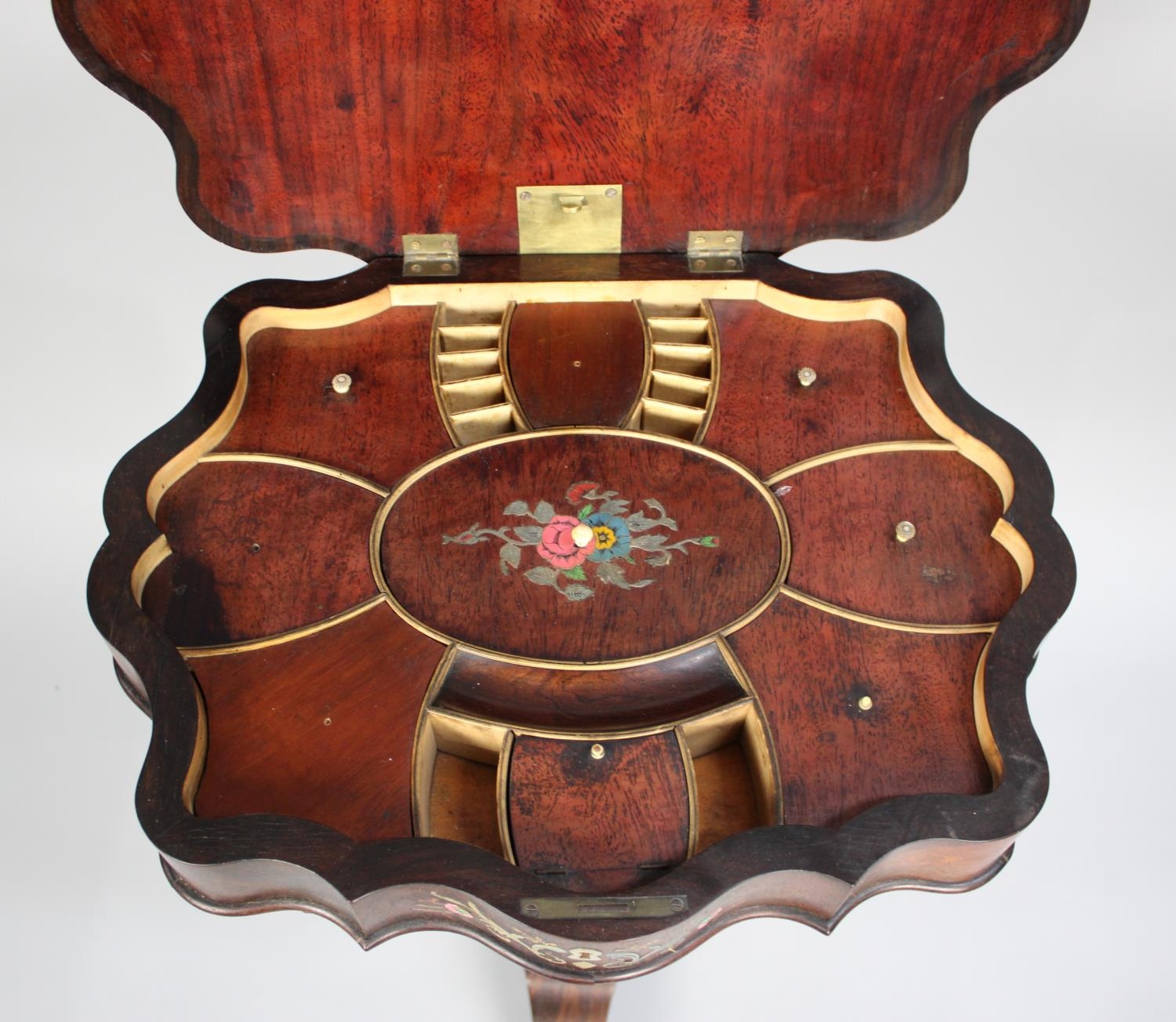 A Late 19th Century Shaped Top Ladies Work Table in Inlaid Rosewood, The Hinged Lid to Fitted - Image 3 of 3