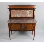 An Edwardian String Inlaid Mahogany Marble Topped Washstand with Marble Gallery Back, 105cms Wide